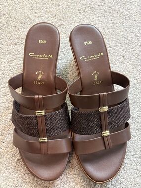 Contessa Leather & Woven Slide Sandals - Brown